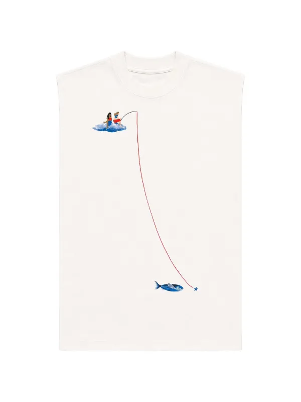 FARM Rio Fishing Dreams padded-shoulder graphic-print T-shirt