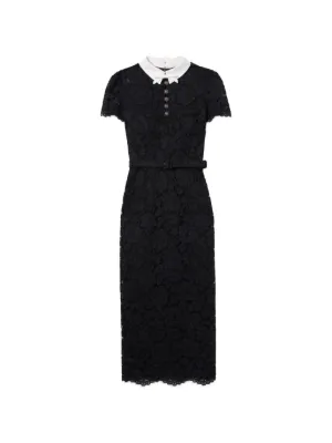 Self-Portrait black lace contrast-collar midi dress