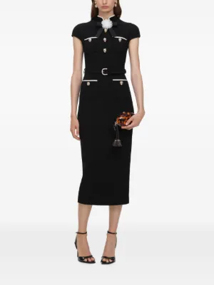 Self-Portrait black wool crepe midi dress