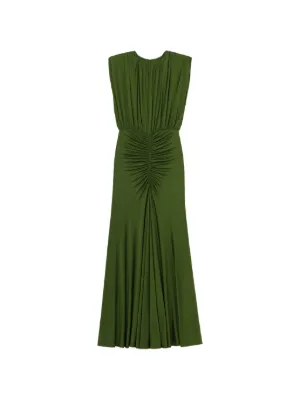 Self-Portrait olive jersey gathered maxi dress