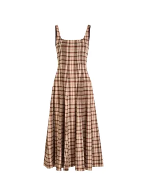 STAUD Wells plaid-pattern sleeveless midi dress