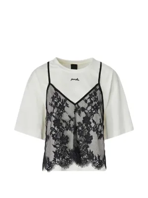 PINKO lace-overlay logo-embroidered T-shirt