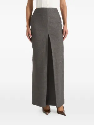 Mani&egrave;re De Voir Regine in marl grey tailored box-pleat maxi skirt