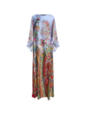 ETRO long twill dress whith placed Paisley foliage print