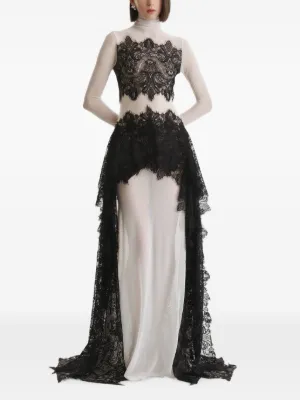 2310 STUDIO maxi lace-panelled high-low dress