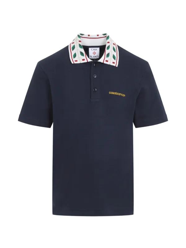 Casablanca Laurel embroidered-collar piqué polo shirt
