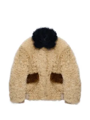 Marni cream shearling-jacket with colour-block details