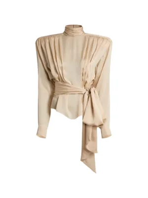 Balmain silk chiffon blouse with padded-shoulders and tie