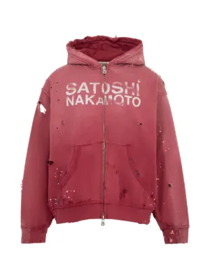 SATOSHI NAKAMOTO Luke distressed logo-print hoodie