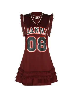 GANNI ruffle-trim logo-print mini dress