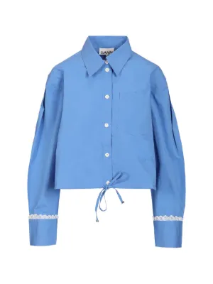 GANNI lace-trim crop shirt
