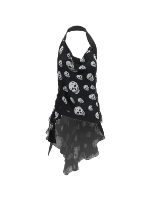 Alexander McQueen skull-print halterneck blouse