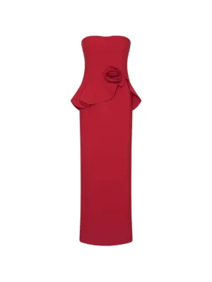 ROTATE BIRGER CHRISTENSEN long flower strapless dress red