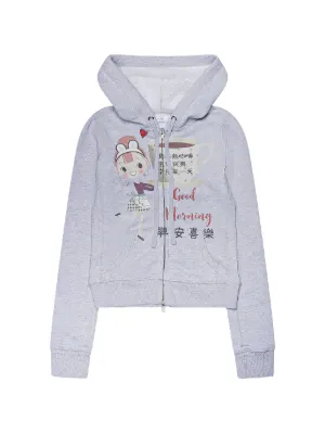 Praying graphic-print zip-up hoodie