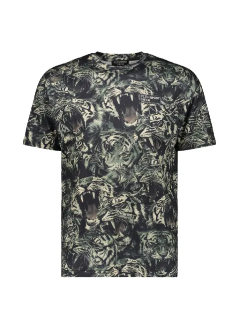 Plein Sport tiger-print logo-patch T-shirt