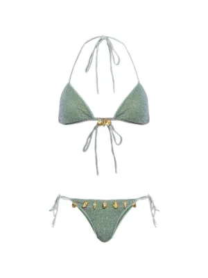 Os&eacute;ree shell-embellished glitter bikini