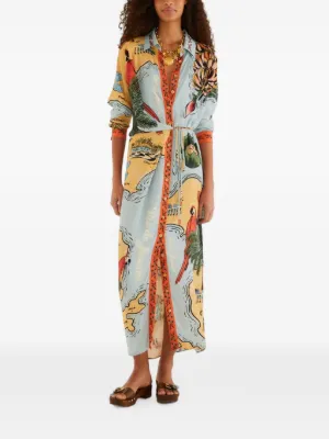 FARM Rio multicolor Beaches Path collared buttoned maxi dress