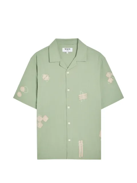 Wax London scribble-appliqu&eacute; seersucker short-sleeved shirt
