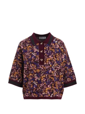 Essentiel Antwerp Kartos floral-print bow-button polo top