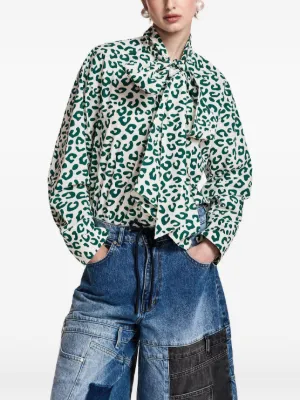 Essentiel Antwerp Khaleesi leopard-print pussy-bow shirt