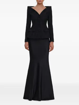 Self-Portrait black metallic boucle satin maxi dress