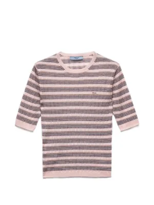 Prada short-sleeved striped cashmere and silk sweater