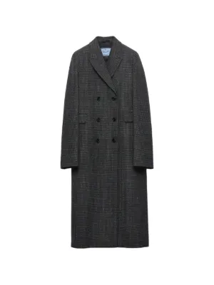 Prada double-breasted gingham-checked mouliné wool coat