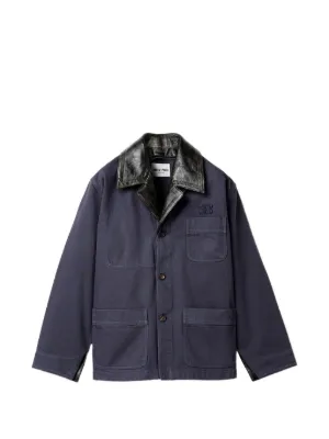 Miu Miu leather-collar logo-embroidered jacket