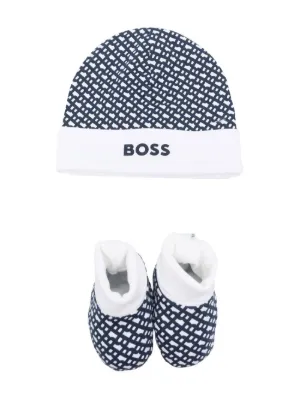BOSS Kidswear monogram-print beanie hat set 