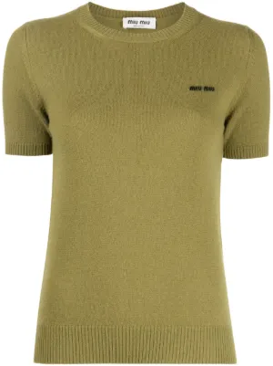 Miu Miu logo-intarsia cashmere top
