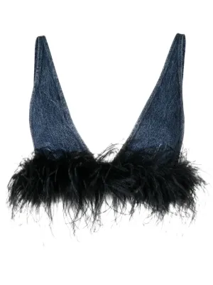 Miu Miu feather-trim denim top 