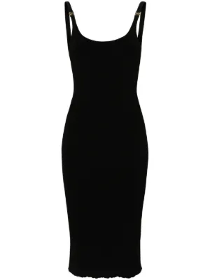 Miu Miu logo-plaque ribbed midi dress