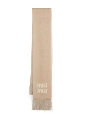 Miu Miu logo-jacquard fringed scarf