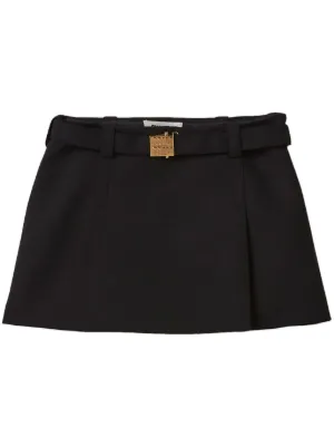 Miu Miu logo-plaque wool miniskirt