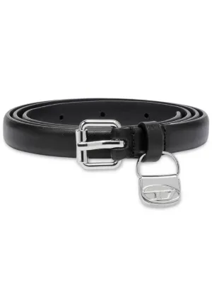 Diesel 1.4cm slim leather belt with 1DR bag charm
