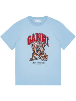 GANNI blue relaxed jersey tiger T-shirt