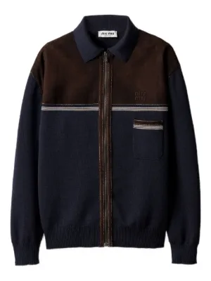 Miu Miu wool and leather zipper cardigan