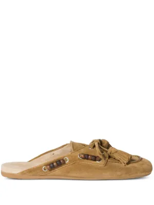 Miu Miu beaded tassel deck mules