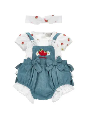 Monnalisa bow-detail embroidered babygrow set