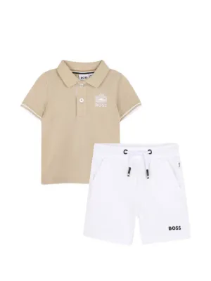 BOSS Kidswear stripe-detail polo shirt and shorts set