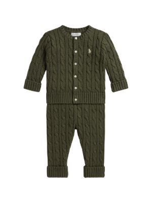 POLO RALPH LAUREN KIDS cable-knit cardigan and trousers set