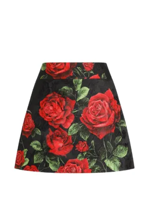 Dolce & Gabbana rose-print brocade skirt