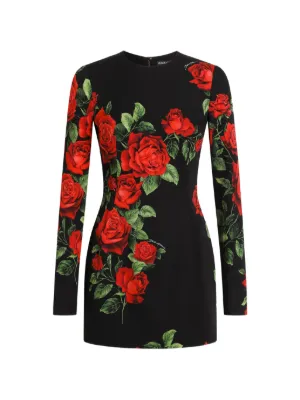 Dolce & Gabbana rose-print charmeuse mini dress