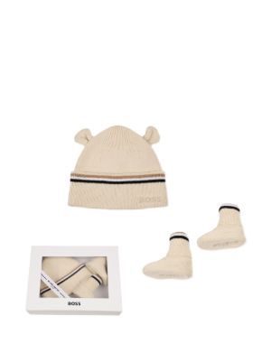 BOSS Kidswear stripe-detail beanie hat and booties set