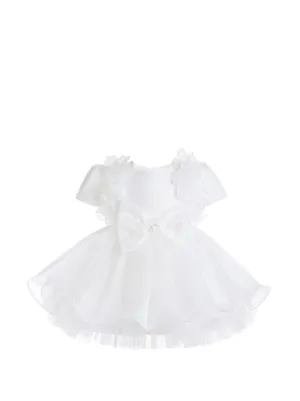 Tulleen ruffle-trimmed bow-detail dress