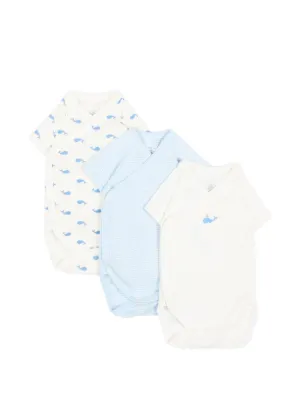 Petit Bateau whale-print wrap-style bodies set (set of three)